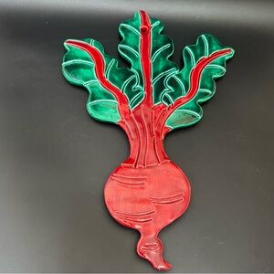 Vintage 90s PORTLAND POTTERY Ceramic Beets Trivet or Wall Plaque